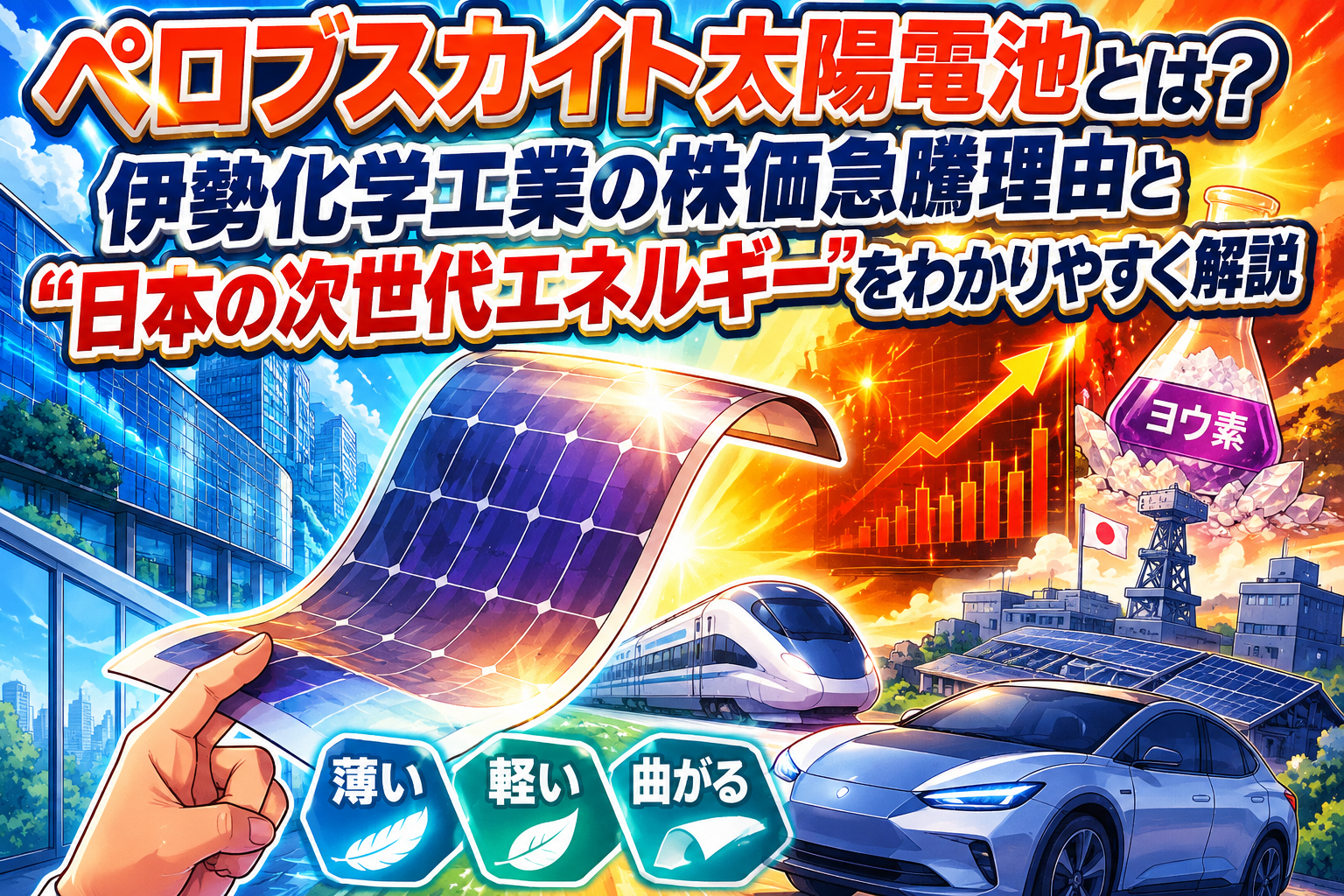 ペロブスカイト太陽電池とは？伊勢化学工業の株価急騰理由と“日本の次世代エネルギー”をわかりやすく解説
