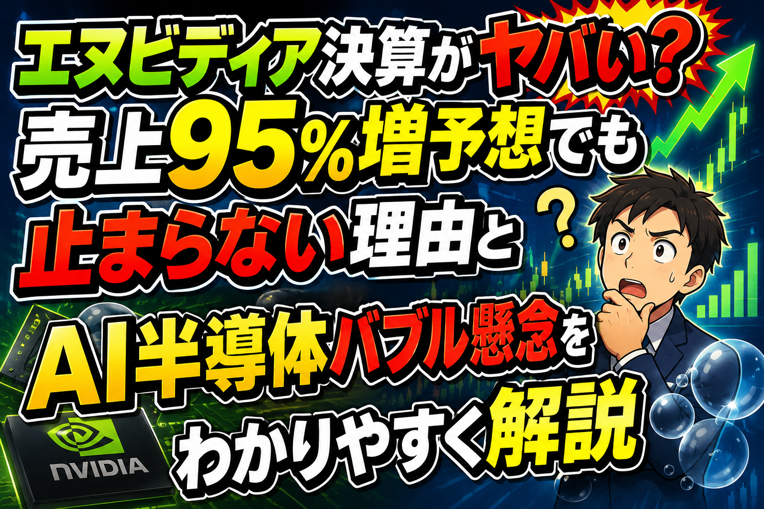 エヌビディア決算がヤバい？売上95％増予想でも止まらない理由とAI半導体バブル懸念をわかりやすく解説
