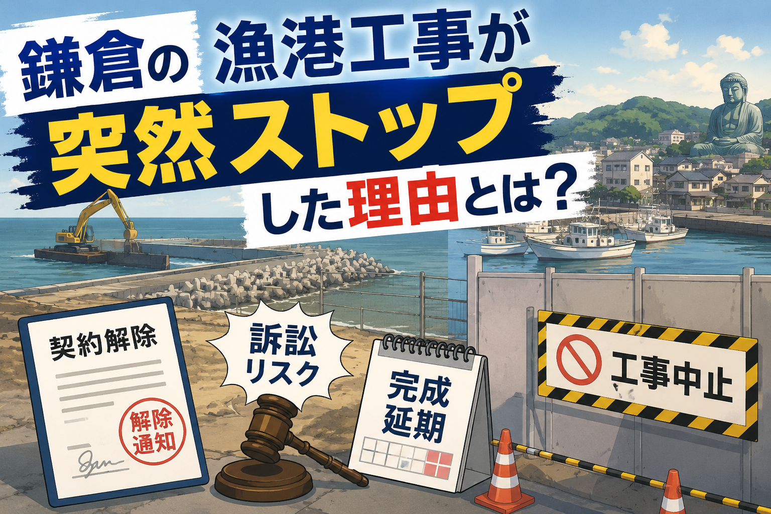 鎌倉の漁港工事が突然ストップした理由とは？契約解除・訴訟リスク・完成延期問題をわかりやすく解説