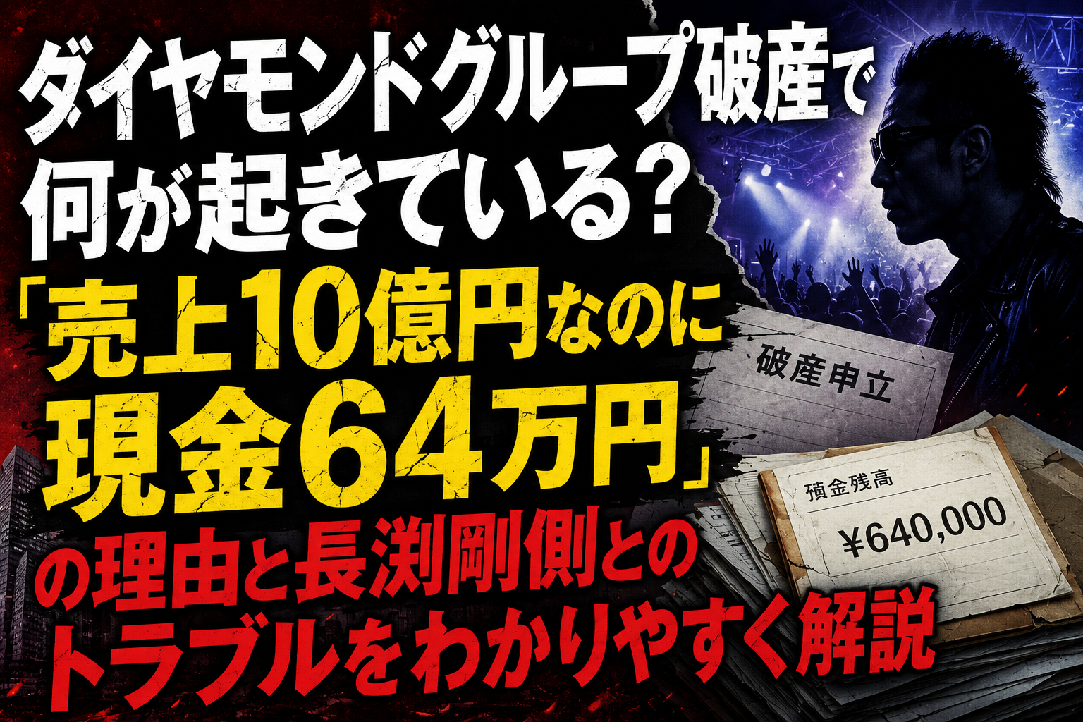 ダイヤモンドグループ破産で何が起きている？「売上10億円なのに現金64万円」の理由と長渕剛側とのトラブルをわかりやすく解説