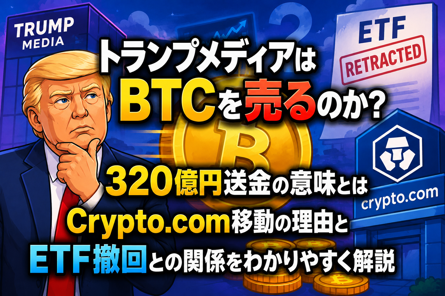 トランプメディアはBTCを売るのか？320億円送金の意味とは　Crypto.com移動の理由とETF撤回との関係をわかりやすく解説