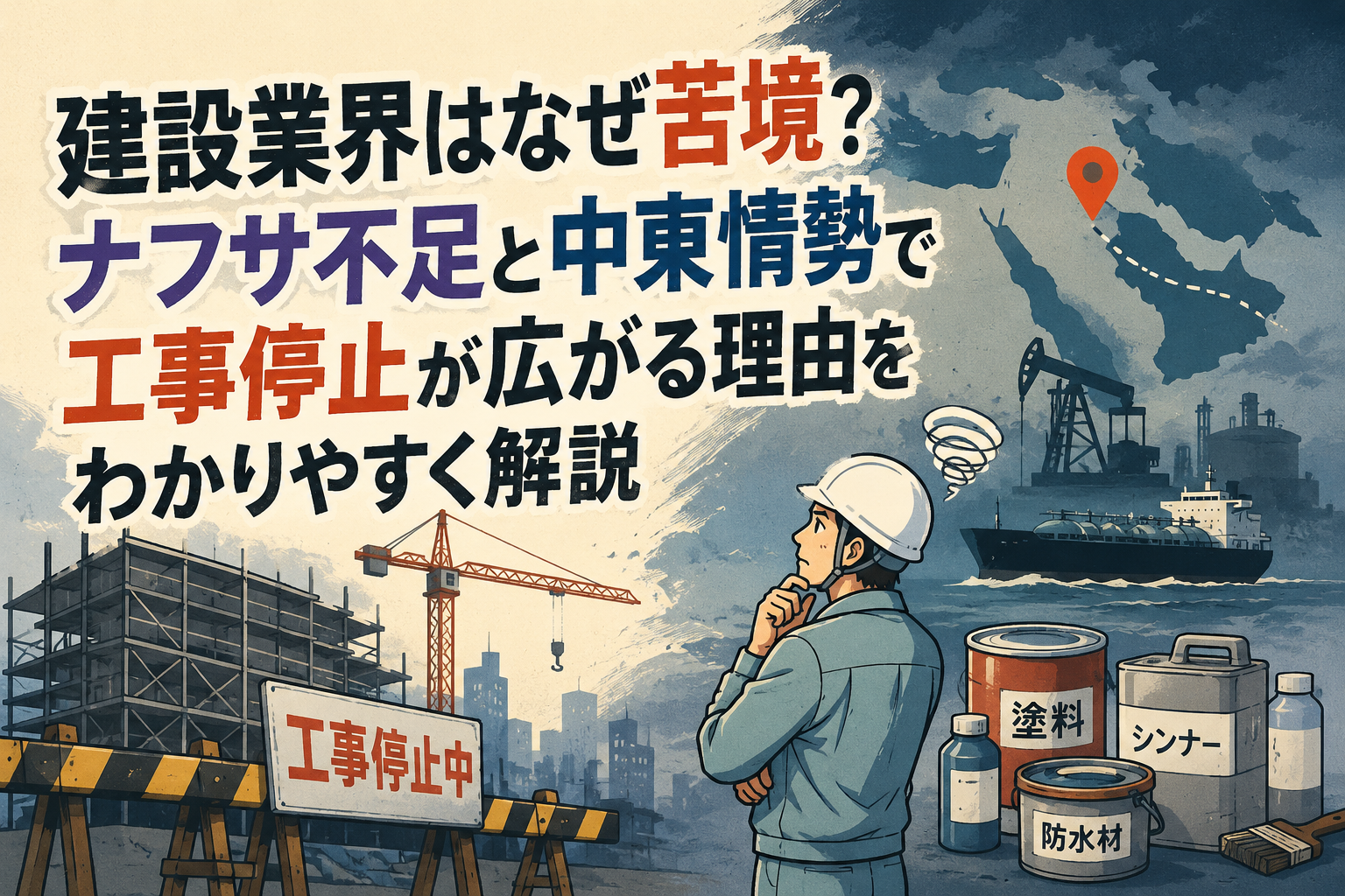 建設業界はなぜ苦境？ナフサ不足と中東情勢で工事停止が広がる理由をわかりやすく解説