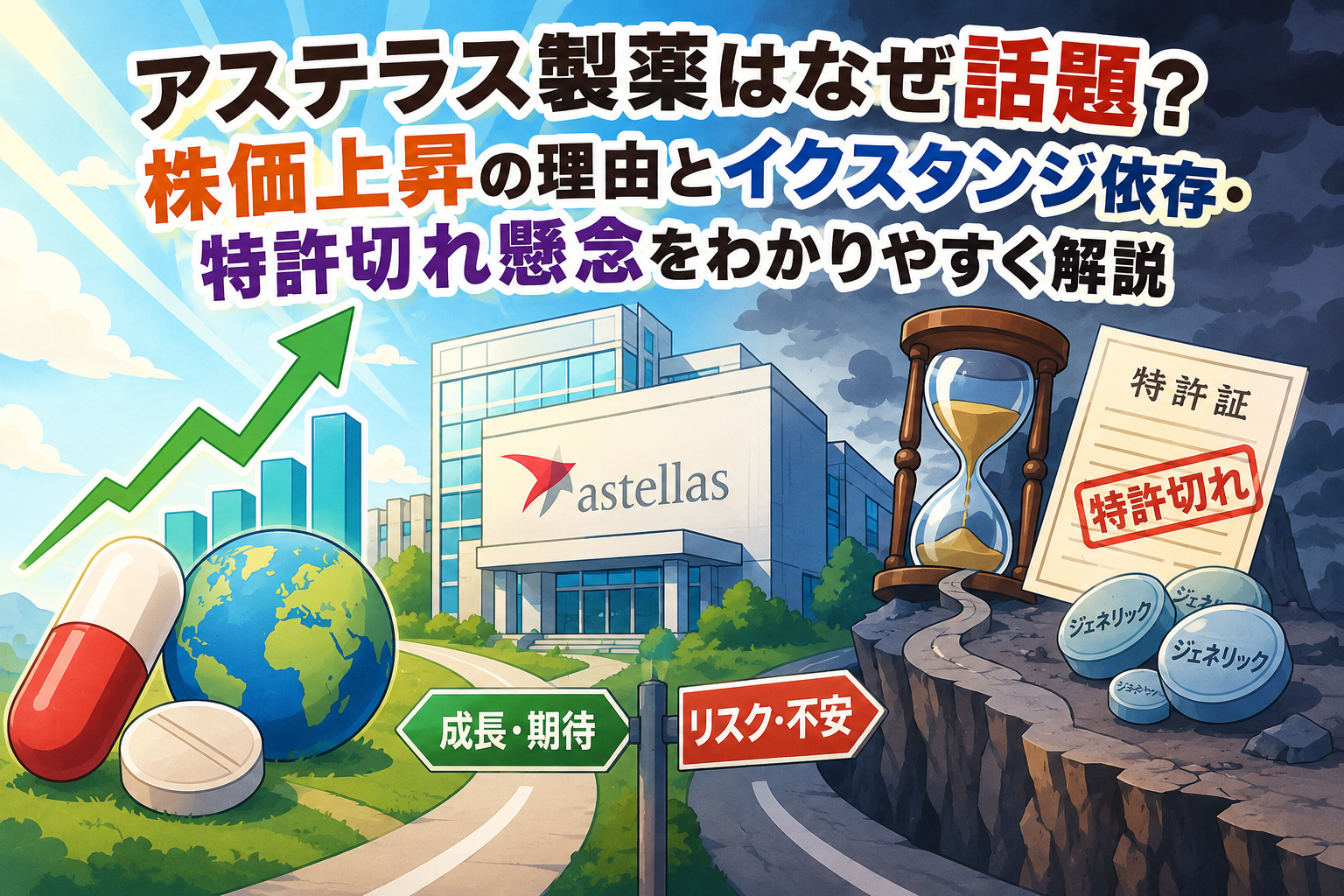 アステラス製薬はなぜ話題？株価上昇の理由とイクスタンジ依存・特許切れ懸念をわかりやすく解説