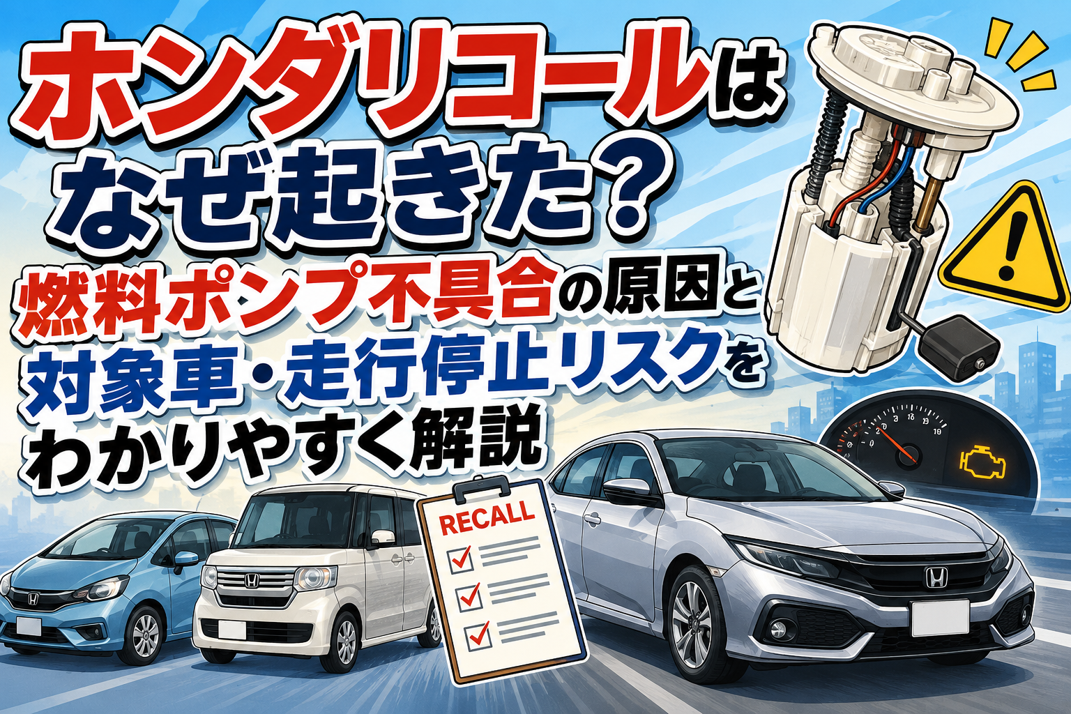 ホンダリコールはなぜ起きた？燃料ポンプ不具合の原因と対象車・走行停止リスクをわかりやすく解説