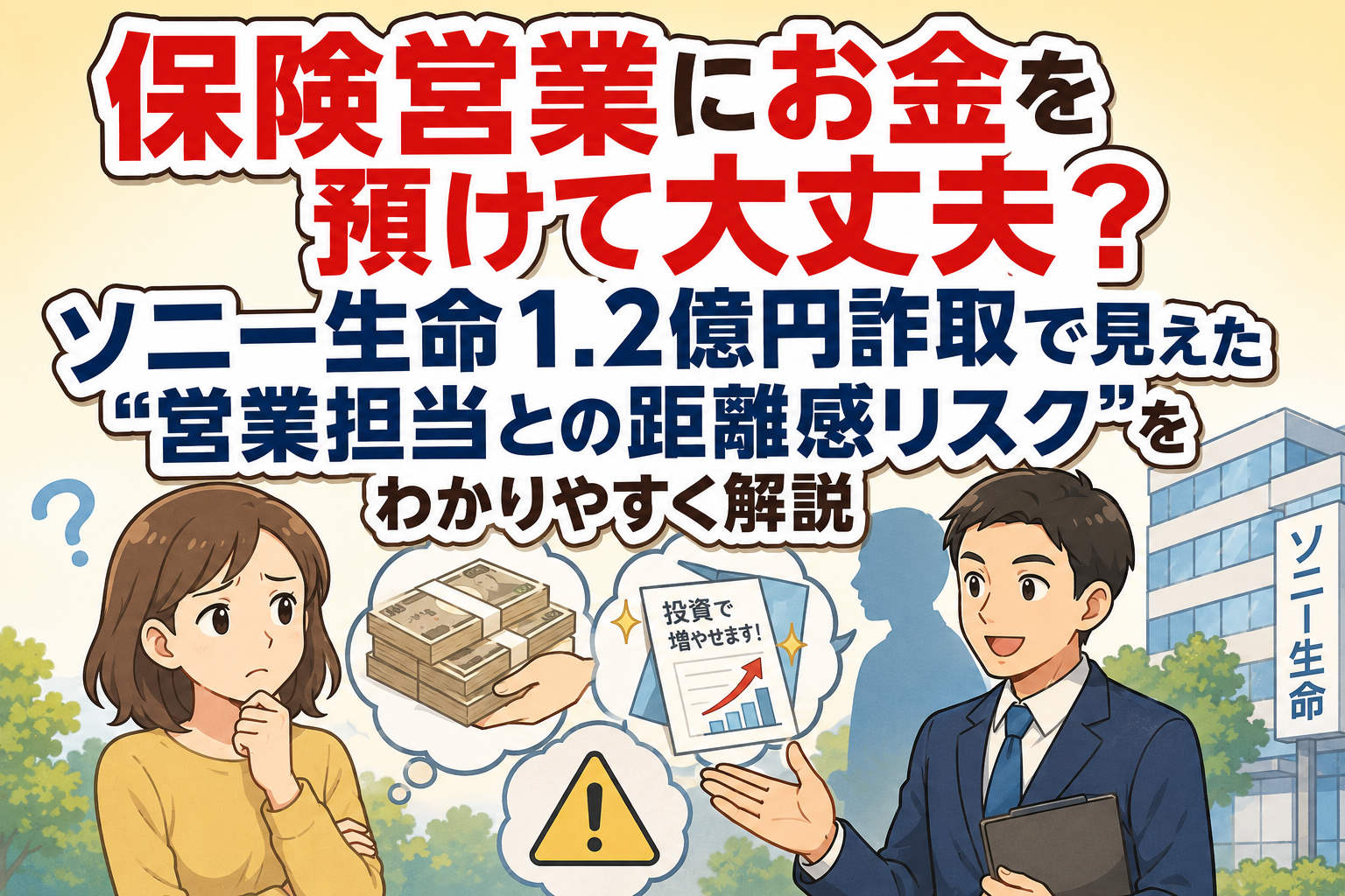 保険営業にお金を預けて大丈夫？ソニー生命1.2億円詐取で見えた“営業担当との距離感リスク”をわかりやすく解説