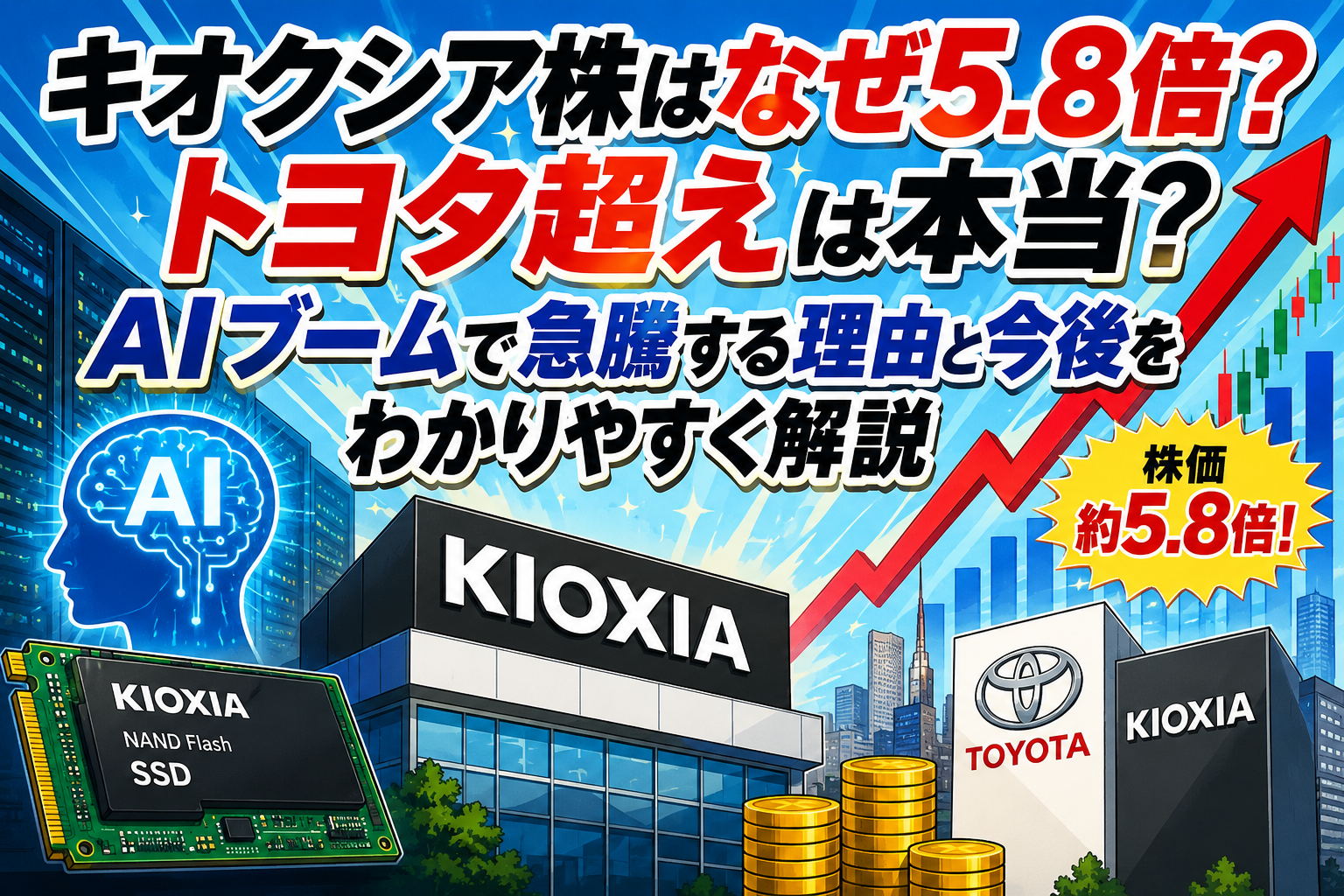 キオクシア株はなぜ5.8倍？トヨタ超えは本当？AIブームで急騰する理由と今後をわかりやすく解説